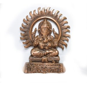 Golden handmade Lord Ganesha murti/ figurine with chakra for home and pooja ghar