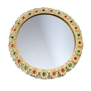 Royal cream colour designed round mirror home and decore beautiful Vibrant object - usable - Gifting Items Ideal for All Occasions