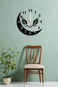Half Moon, Bird Wings Based Clock (Black C) - Suitable For The Decoration Of A House - Foremost Gifting Material for Your Friends, Relatives and Close Ones