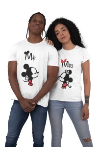 Mr. and Mrs. Micky and Minnie (White T)-Printed T-Shirts-Lover T-shirts