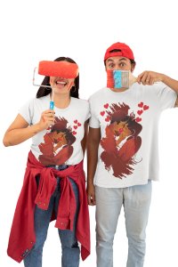 Couple Kissing with Hearts Printed Love White -Printed T-Shirts