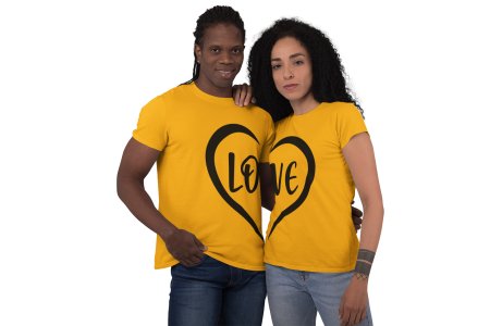 Love Printed Text Couple Yellow Printed T-Shirts
