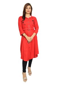 Black flower embroided straight Kurti for Womens/ girls (Red)- Made up of Rayon and designed for you plesant and comfy