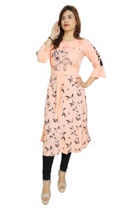 Black feather printed embroided straight Kurti for Womens/ girls (Peach Colour Kurti) - Made up of Rayon and designed for you plesant and comfy
