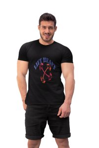 Lift Heavy, (BG Blue and Red), Round Neck Gym Tshirt (Black Tshirt) - Clothes for Gym Lovers - Suitable for Gym Going Person - Foremost Gifting Material for Your Friends and Close Ones