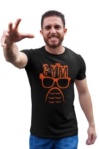 Gym Above Glasses, (BG Orange), Round Neck Gym Tshirt - Clothes for Gym Lovers (Black Tshirt) - Suitable for Gym Going Person - Foremost Gifting Material for Your Friends and Close Ones