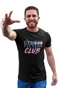 Gym, Fitness, Club, (BG White, Violet, Pink), Round Neck Gym Tshirt (Black Tshirt) - Clothes for Gym Lovers - Suitable for Gym Going Person - Foremost Gifting Material for Your Friends and Close Ones