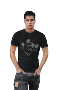 Fitness Gym, 2 Dumbles, Round Neck Gym Tshirt (Black Tshirt) - Clothes for Gym Lovers - Suitable for Gym Going Person - Foremost Gifting Material for Your Friends and Close Ones
