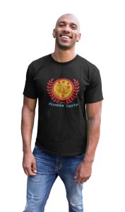 Fitness Center, No Pain, No Gain, Red Leaves Inside The Circle, Round Neck Gym Tshirt (Black Tshirt) - Clothes for Gym Lovers - Foremost Gifting Material for Your Friends and Close Ones
