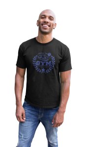 Gym, Fitness Center, (BG Blue), Round Neck Gym Tshirt (Black Tshirt) - Clothes for Gym Lovers - Foremost Gifting Material for Your Friends and Close Ones