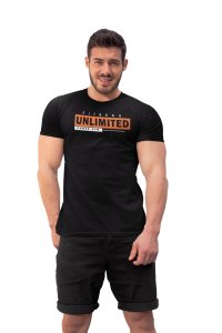 Fitness, Unlimited, Power Gym, 1 Dash (BG Orange and Black), Round Neck Gym Tshirt (White Tshirt) - Clothes for Gym Lovers - Suitable for Gym Going Person - Foremost Gifting Material for Your Friends and Close Ones