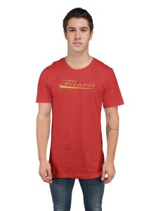 Fitness, (BG Golden), Round Neck Gym Tshirt (Red Tshirt) - Clothes for Gym Lovers - Suitable for Gym Going Person - Foremost Gifting Material for Your Friends and Close Ones