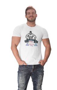 Work hard, Dream Big, Scattered Colourful Letters, (BG Black), Round Neck Gym Tshirt (White Tshirt) - Clothes for Gym Lovers - Suitable for Gym Going Person - Foremost Gifting Material for Your Friends and Close Ones