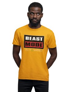 Beast Mode On, (BG black), Round Neck Gym Tshirt (Yellow Tshirt) - Clothes for Gym Lovers - Suitable for Gym Going Person - Foremost Gifting Material for Your Friends and Close Ones