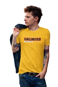 Unlimited, (BG Orange), Power Gym, 1 Dash, Round Neck Gym Tshirt (Yellow Tshirt) - Foremost Gifting Material for Your Friends and Close Ones