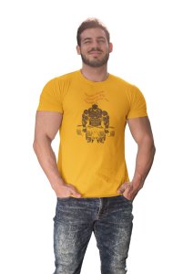 Lifting a Barbell, Brown Bodybuilder, Round Neck Gym Tshirt (Yellow Tshirt) - Foremost Gifting Material for Your Friends and Close Ones