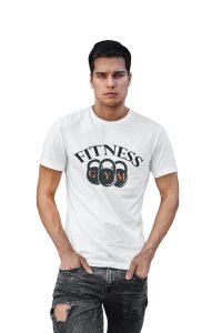 Fitness Gym, (BG 3 Black Locks), Round Neck Gym Tshirt (White Tshirt) - Clothes for Gym Lovers - Foremost Gifting Material for Your Friends and Close Ones