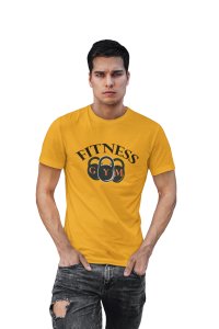 Fitness Gym, (BG 3 Locks), Round Neck Gym Tshirt (Yellow Tshirt) - Clothes for Gym Lovers - Suitable for Gym Going Person - Foremost Gifting Material for Your Friends and Close Ones
