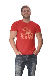 Gym, Semi Human, (BG Orange), Round Neck Gym Tshirt (Red Tshirt) - Clothes for Gym Lovers - Suitable for Gym Going Person - Foremost Gifting Material for Your Friends and Close Ones