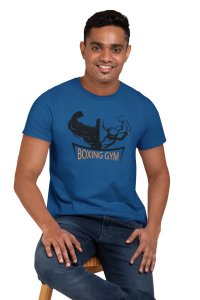Boxing Gym, (BG Black and Blue), Round Neck Gym Tshirt (Blue Tshirt) - Clothes for Gym Lovers - Suitable for Gym Going Person - Foremost Gifting Material for Your Friends and Close Ones