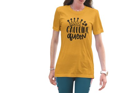 Caffine queen - Yellow - printed t shirt - comfortable round neck cotton.