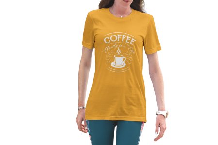 Coffee clarity in a cup - Yellow - printed t shirt - comfortable round neck cotton.