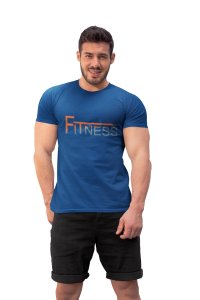Fitness Round Neck Gym Tshirt (BG Orange and Grey) (Blue Tshirt) - Clothes for Gym Lovers - Suitable for Gym Going Person - Foremost Gifting Material for Your Friends and Close Ones