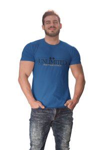 Unlimited, Health and Fitness Round Neck Gym Tshirt (Blue Tshirt) - Clothes for Gym Lovers - Suitable for Gym Going Person - Foremost Gifting Material for Your Friends and Close Ones