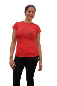 Deer - Line Art for Female - Half Sleeves T-shirt