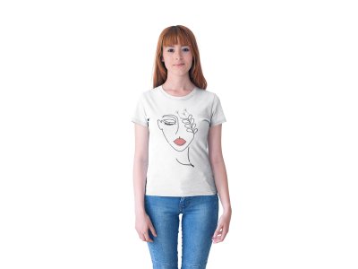 Women with flower - Line Art for Female - Half Sleeves T-shirt