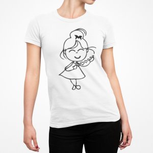 Blushing Girl - Line Art for Female - Half Sleeves T-shirt