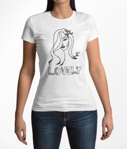 Lovely - Line Art for Female - Half Sleeves T-shirt