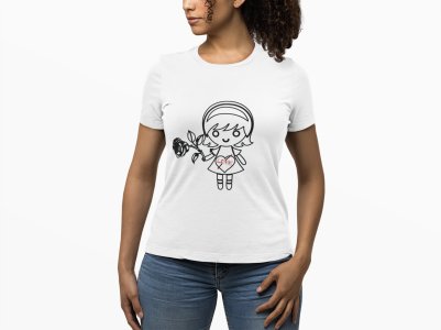 Rose Girl - Line Art for Female - Half Sleeves T-shirt