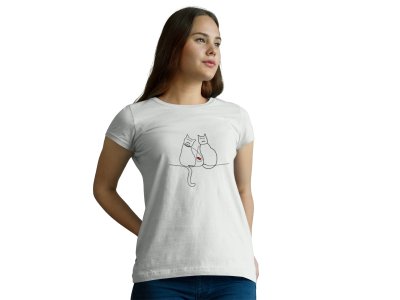 Cats - Line Art for Female - Half Sleeves T-shirt