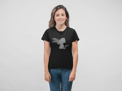 flying hairs - Line Art for Female - Half Sleeves T-shirt