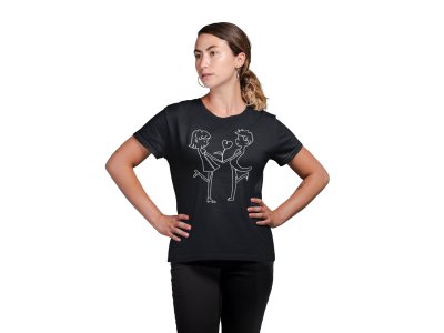 Teenage Couple - Line Art for Female - Half Sleeves T-shirt