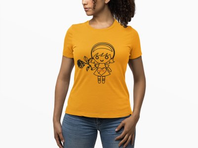 Rose Girl - Line Art for Female - Half Sleeves T-shirt