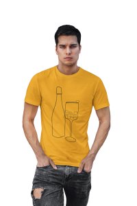 Wine Bottle - Line Art for Male - Half Sleeves T-shirt