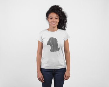 Cute hair girl - Line Art for Female - Half Sleeves T-shirt