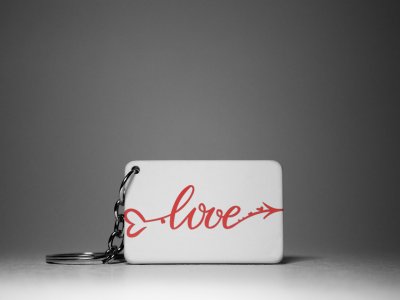 Love Text With Arrow Design-White -Valentine's Special Keychains(Pack Of 2)