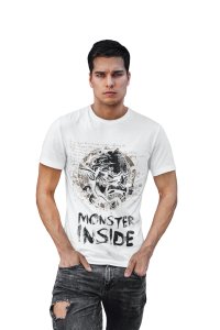 Moster inside printed white T-shirts - Men's stylish clothing - Cool tees for boys