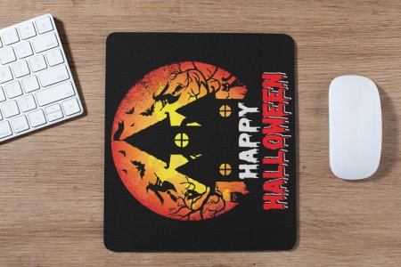 Hapy Halloween-Flying WItches And Bats-Haunted Houses-Ghost-Halloween Theme Mousepad