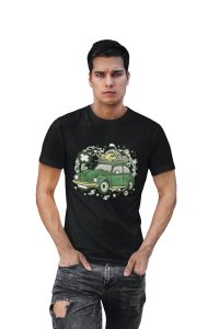 Green car -round crew neck cotton tshirts for men