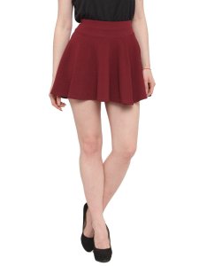 N-Gal Women's Polyester Lycra High Waist Flared Knit Skater Short Mini Skirt _Maroon