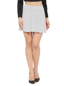 N-Gal Women's Polyester Lycra High Waist Flared Knit Skater Short Mini Skirt_White