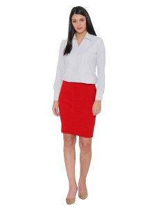 N-Gal Women's Polyester Lycra High Waist Versatile Straight Knee Length Pencil Skirt_Red_