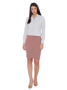 N-Gal Women's Polyester Lycra High Waist Versatile Straight Knee Length Pencil Skirt_Salmon