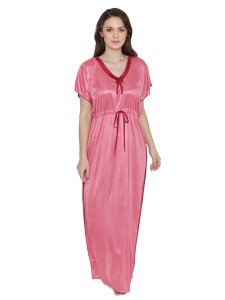 N-Gal Women's Satin Nighty Night Dress Nightwear with G,String_Pink