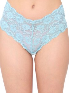 N-Gal Women's Floral Lace Mid Waist Criss Cross Back Underwear Lingerie Brief Panty _Blue