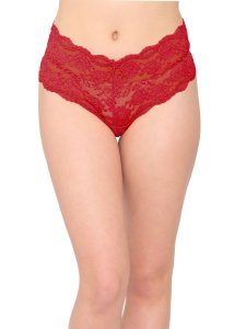 N-Gal Women's Floral Lace Mid Waist Criss Cross Back Underwear Lingerie Brief Panty _Red